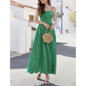 PrettyGarden Women's Large Sleeveless Eyelet Summer Dresses Pockets Kelly Green